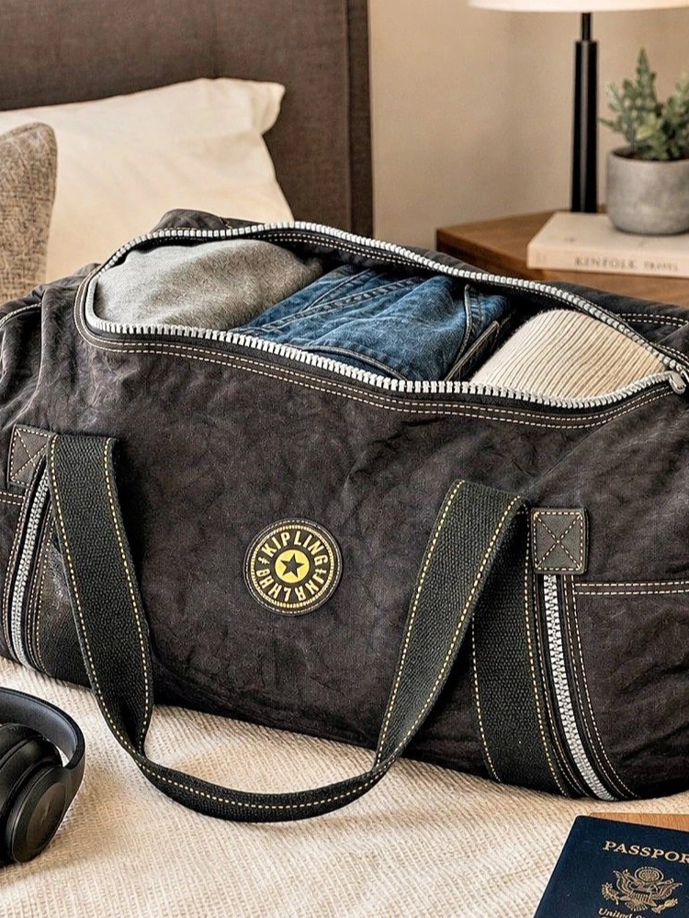 Vintage Kipling Black Travel Duffel Bag